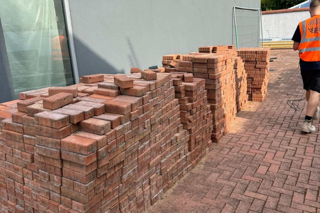 Block pavers set out ready for reinstatement, Ipswich
