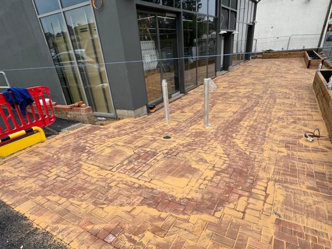 Completed block paving outside the shop frontage, Ipswich car park