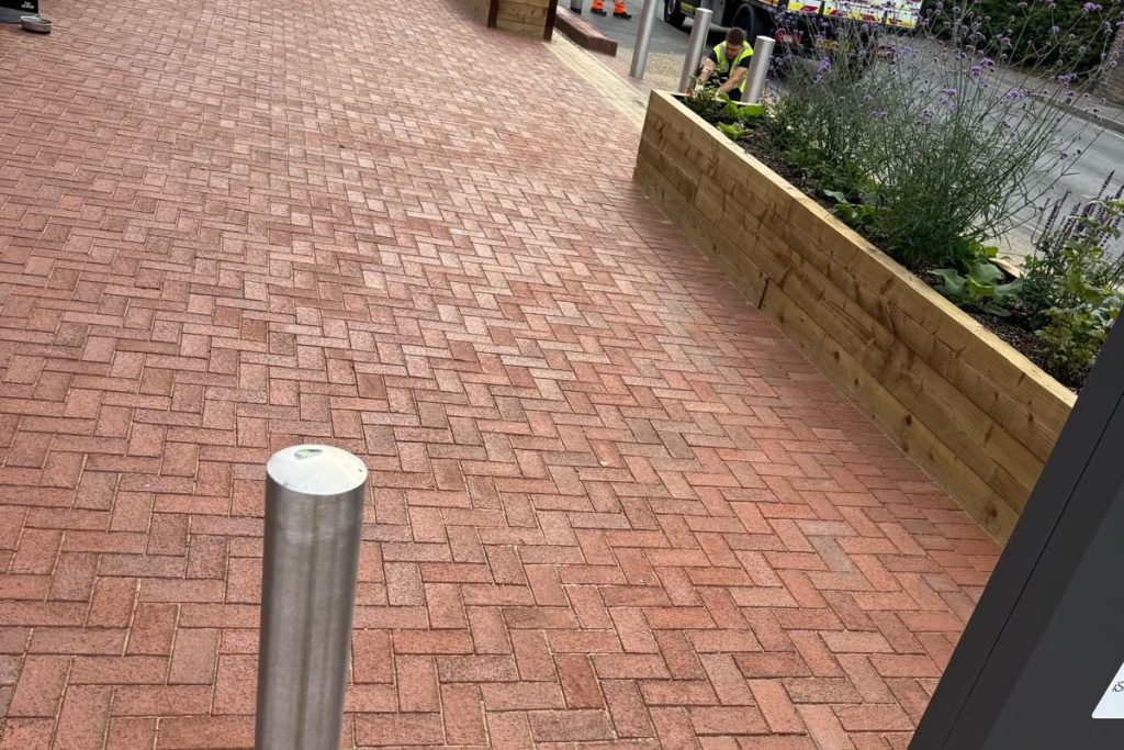 Completed block paving and security bollards, Ipswich